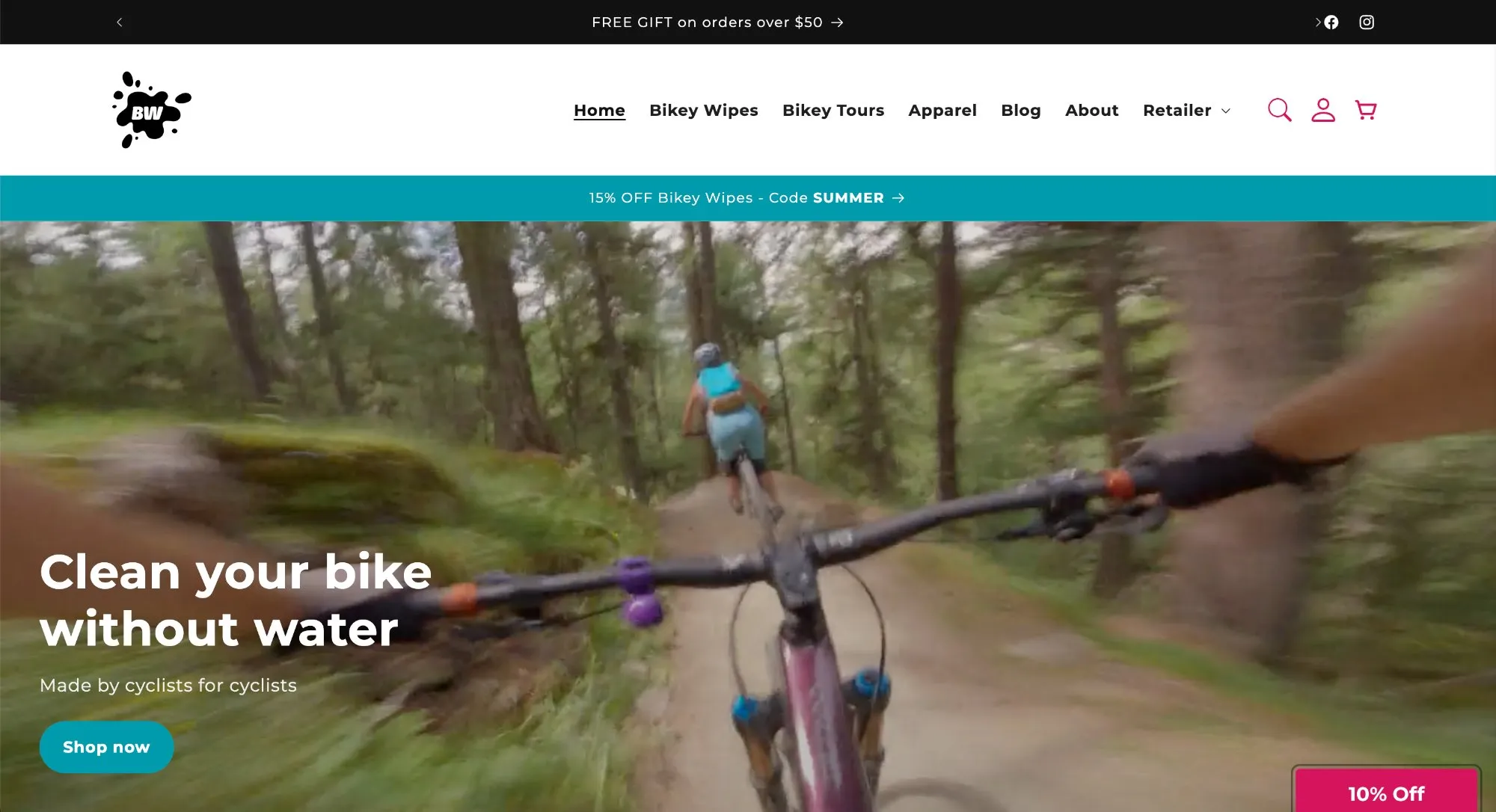 Bikey Wipes Shopify store homepage